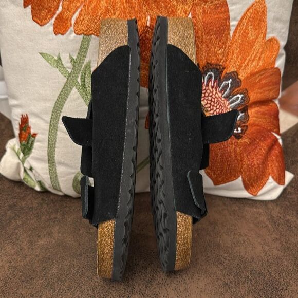 BIRKENSTOCK ARIZONA SOFT FOOTBED BLACK SUEDE CORK DOUBLE BUCKLE 39 REGULAR M6 L8 - Picture 10 of 15